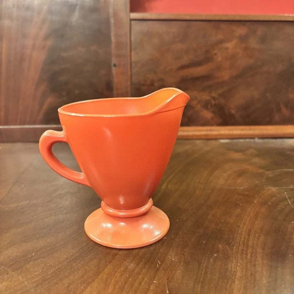 Vintage Hazel Atlas Ovide Platonite Fired-On Rust Orange Creamer‎ Pitcher MCM